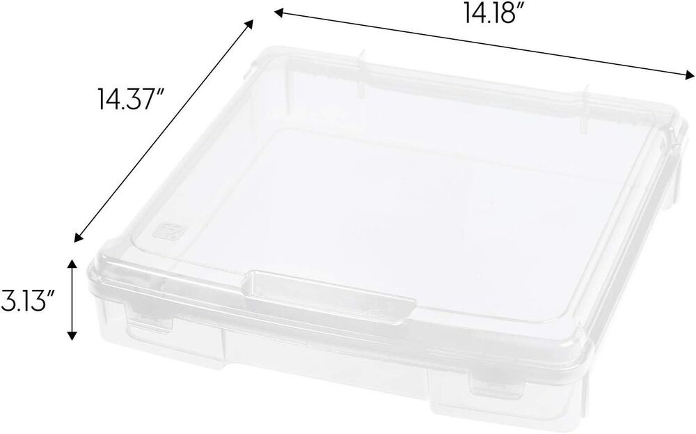 1 IRIS 3" Scrapbook Paper Snap Top Case Plastic Bin for Storage 12 1/2" Square